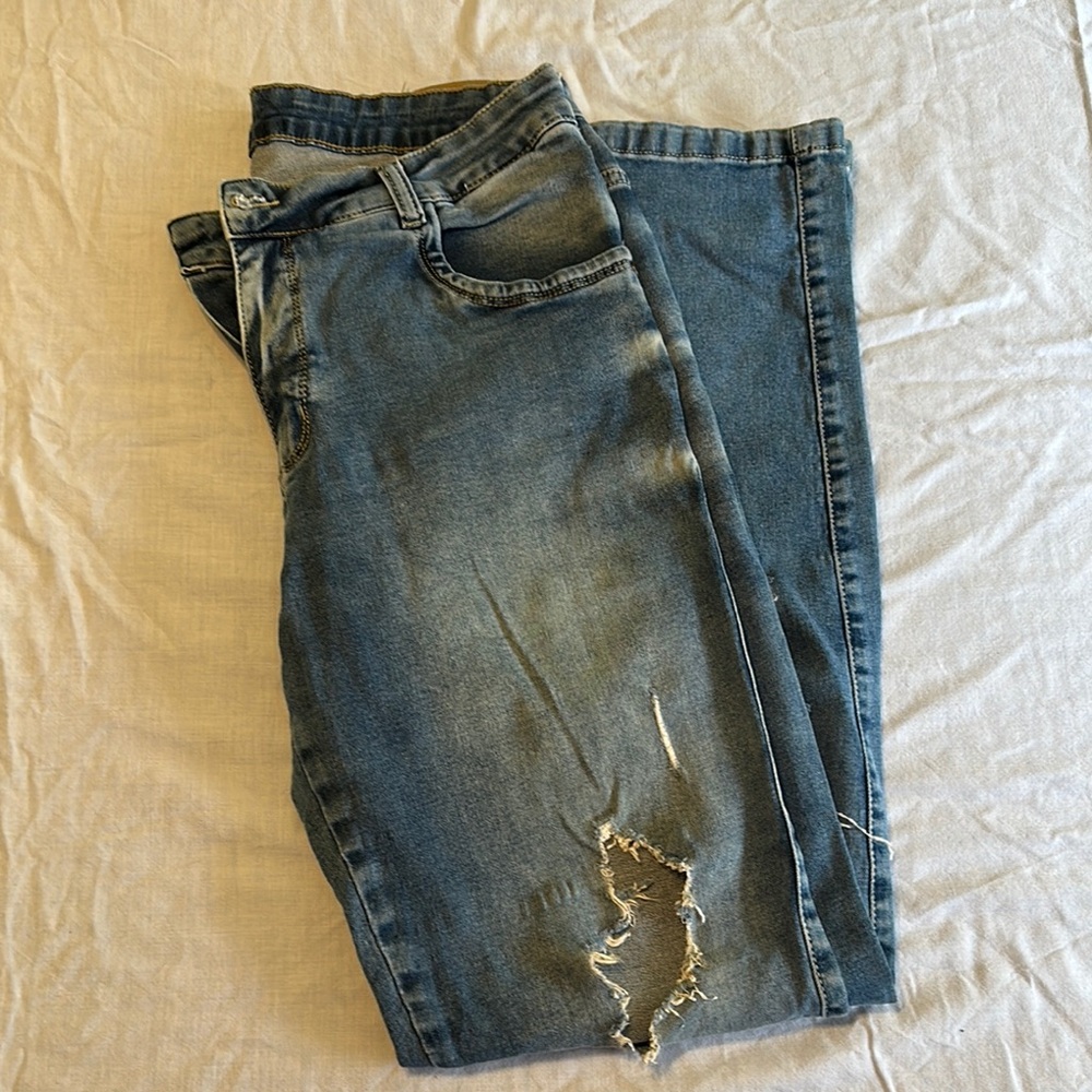 Men's Slim Straight Jeans - Distressed Blue